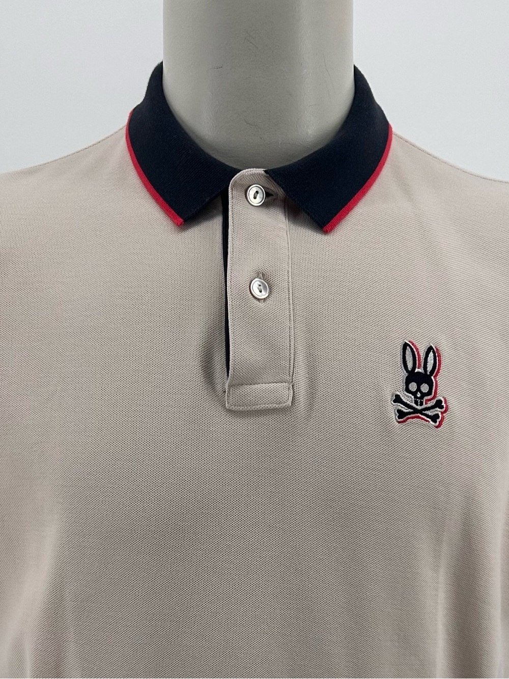 Men’s Psycho Bunny Pima Cotton Pique polo shirt size 7 Ivory/Navy Size XL